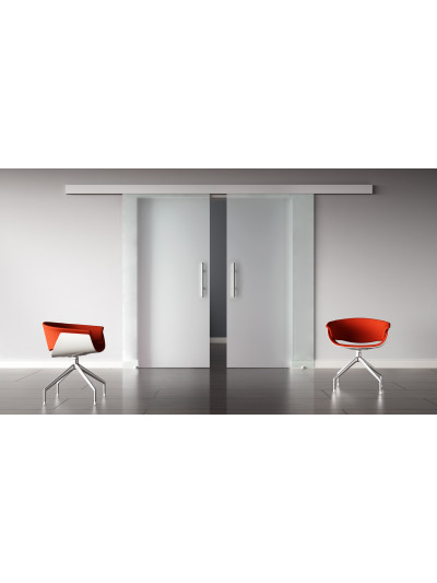 Glasschiebetüren Design Vollsatiniert (V) SlimLine-Beschlag Komplettset, Optional: SoftClose