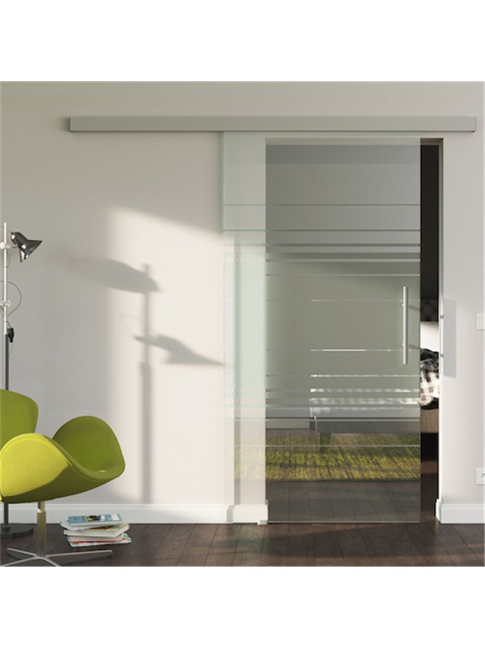Sondermaß Glasschiebetür Design Hamburg (H) SlimLine-Beschlag Komplettset, Optional: SoftClose