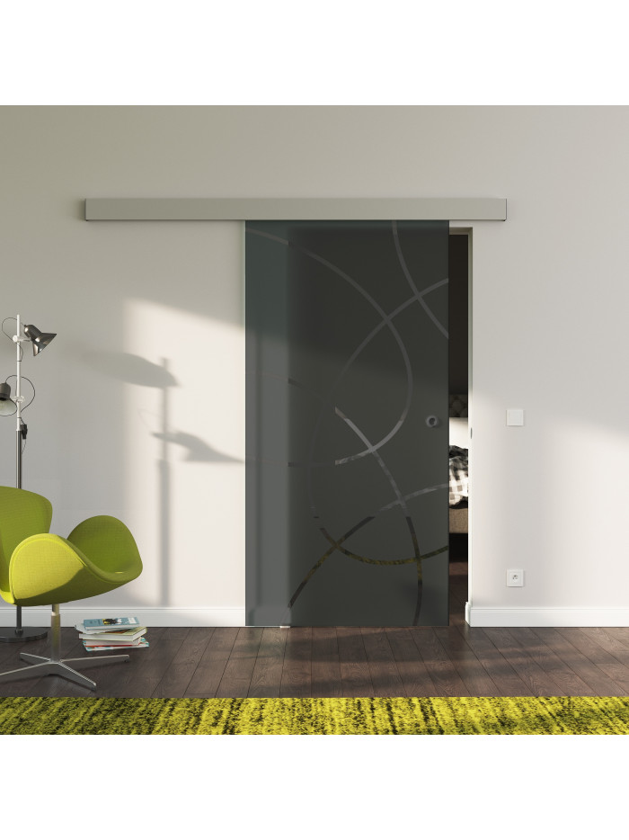 Glasschiebetür SchwarzGlas Design Essen (E) SlimLine-Beschlag Komplettset, Optional: SoftClose