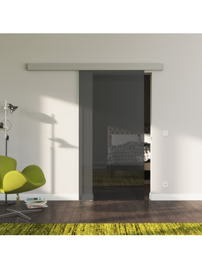 Glasschiebetür SchwarzGlas Design Klarglas (K) SlimLine-Beschlag Komplettset, Optional: SoftClose
