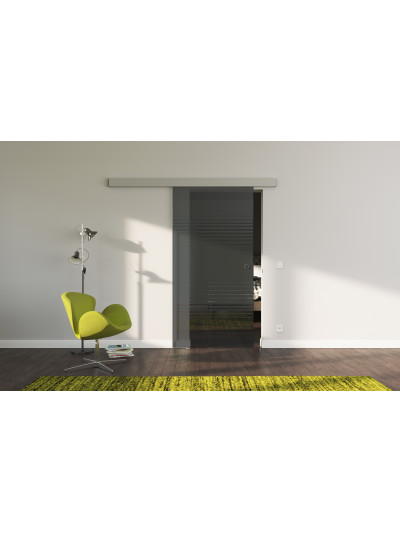 Glasschiebetür SchwarzGlas Design Landshut (L) SlimLine-Beschlag Komplettset, Optional: SoftClose