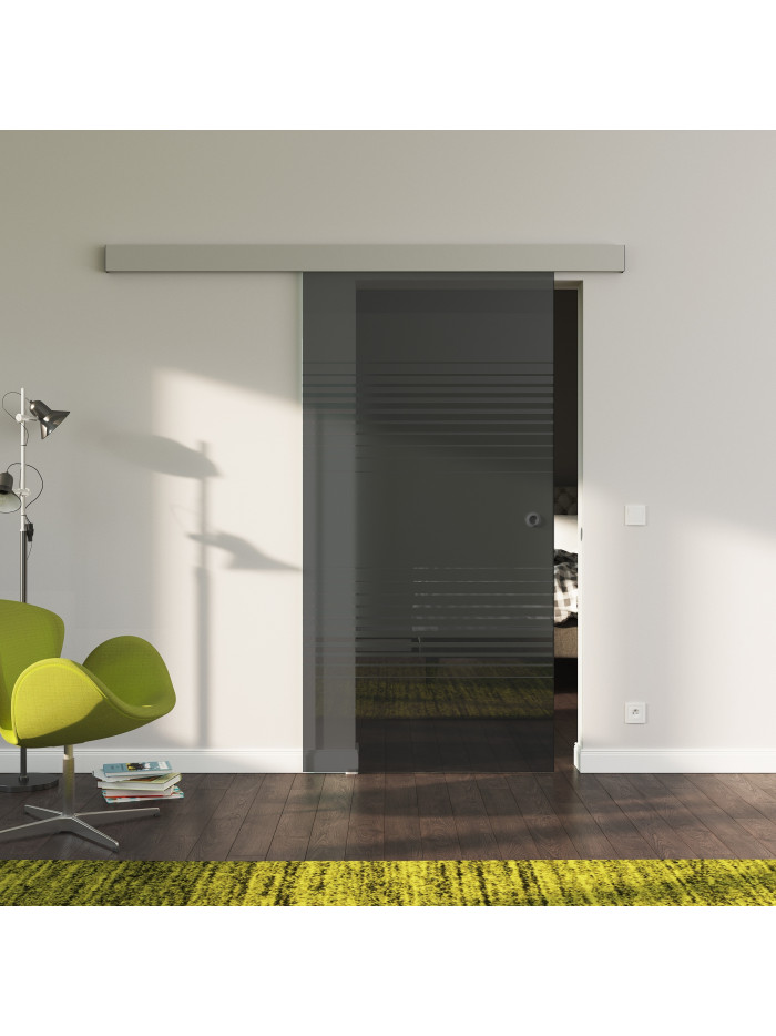 Glasschiebetür SchwarzGlas Design Landshut (L) SlimLine-Beschlag Komplettset, Optional: SoftClose