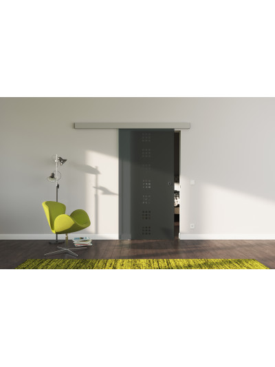 Glasschiebetür SchwarzGlas Design Quickborn (Q) SlimLine-Beschlag Komplettset, Optional: SoftClose
