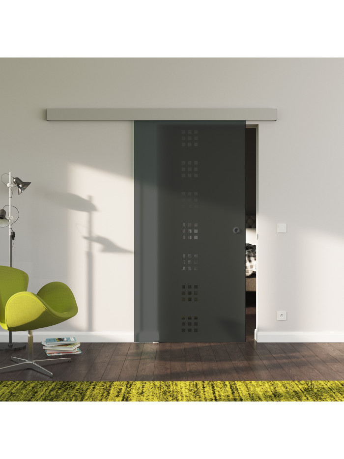 Glasschiebetür SchwarzGlas Design Quickborn (Q) SlimLine-Beschlag Komplettset, Optional: SoftClose