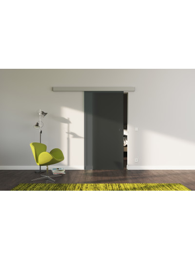 Glasschiebetür SchwarzGlas Design Vollsatiniert (V) SlimLine-Beschlag Komplettset, Optional: SoftClose