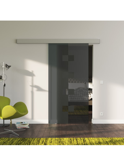 Glasschiebetür SchwarzGlas Design Würzburg (W) SlimLine-Beschlag Komplettset, Optional: SoftClose