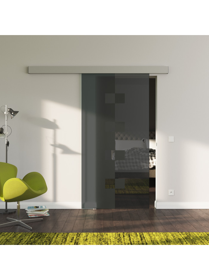 Glasschiebetür SchwarzGlas Design Würzburg (W) SlimLine-Beschlag Komplettset, Optional: SoftClose