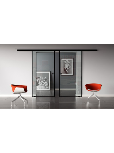 Glasschiebetür Loft-Style Design Klarglas (K) SlimLine-Beschlag Komplettset 2 Scheiben