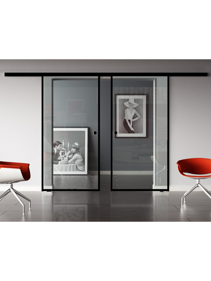 Glasschiebetür Loft-Style Design Klarglas (K) SlimLine-Beschlag Komplettset 2 Scheiben