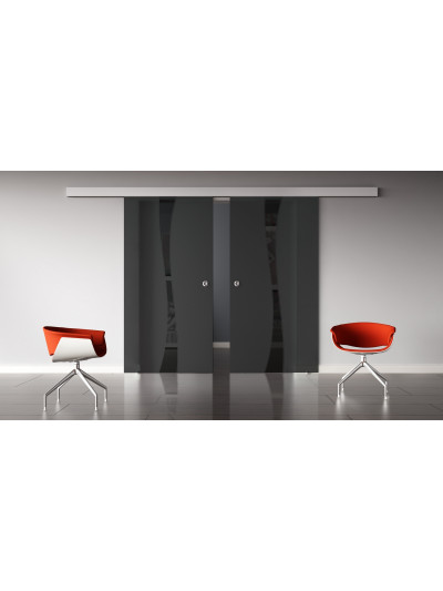Glasschiebetüren SchwarzGlas Design Berlin (B) SlimLine-Beschlag Komplettset, Optional: SoftClose