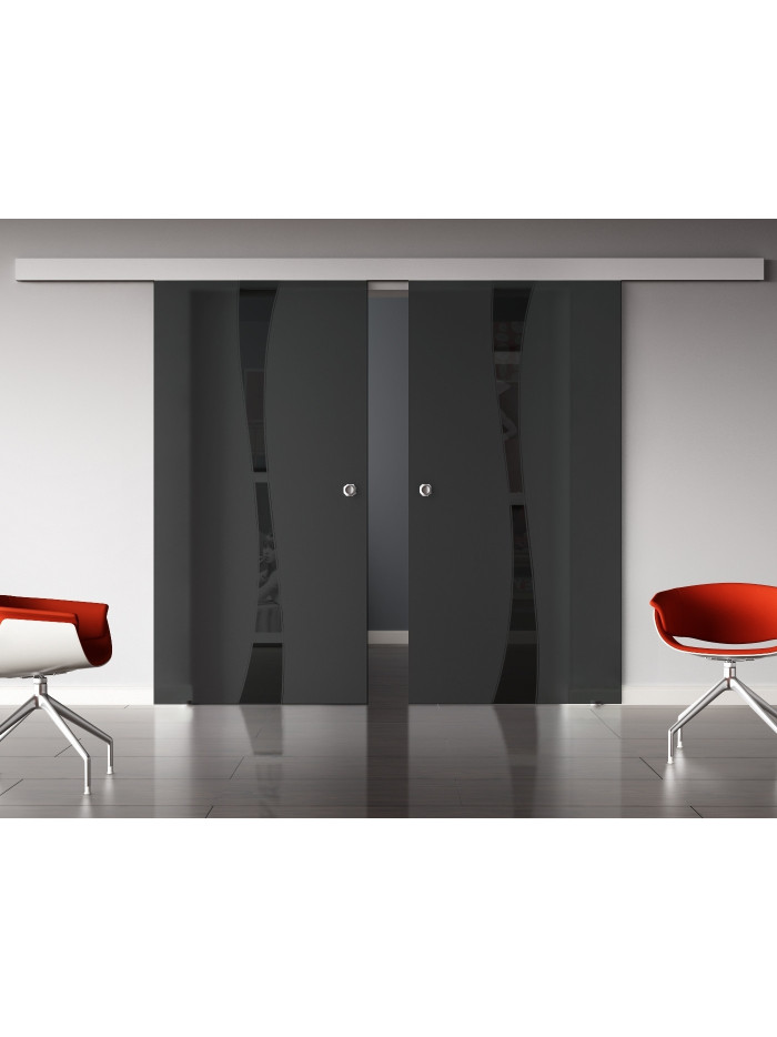 Glasschiebetüren SchwarzGlas Design Berlin (B) SlimLine-Beschlag Komplettset, Optional: SoftClose