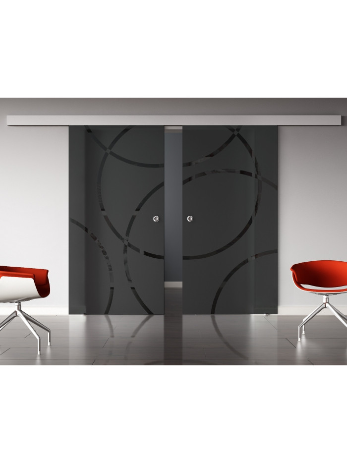 Glasschiebetüren SchwarzGlas Design Coburg (C) SlimLine-Beschlag Komplettset, Optional: SoftClose