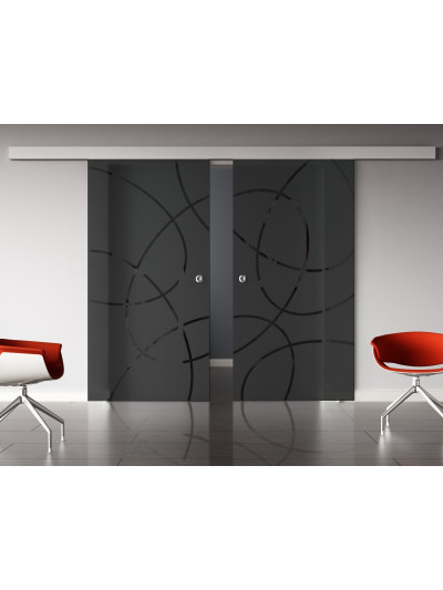 Glasschiebetüren SchwarzGlas Design Essen (E) SlimLine-Beschlag Komplettset, Optional: SoftClose