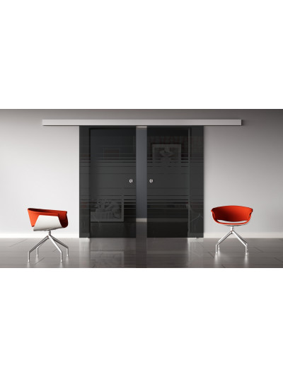 Glasschiebetüren SchwarzGlas Design Hamburg (H) SlimLine-Beschlag Komplettset, Optional: SoftClose