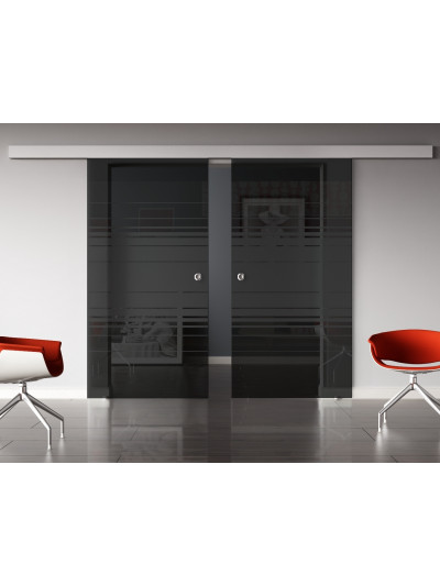 Glasschiebetüren SchwarzGlas Design Hamburg (H) SlimLine-Beschlag Komplettset, Optional: SoftClose