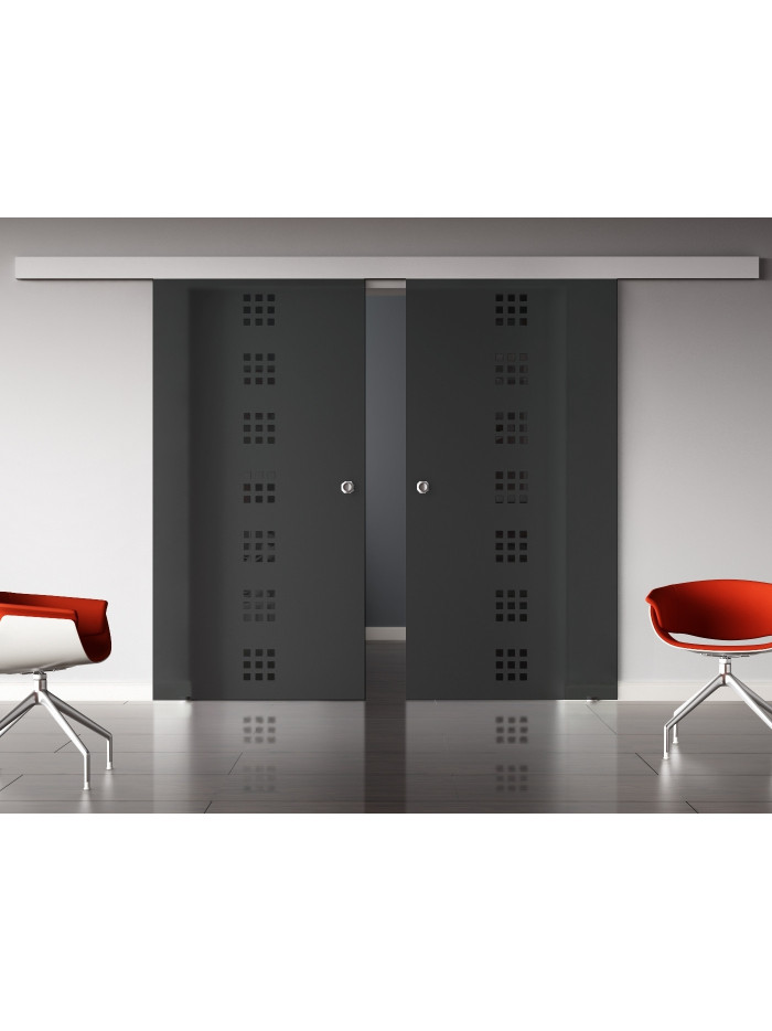 Glasschiebetüren SchwarzGlas Design Quickborn (Q) SlimLine-Beschlag Komplettset, Optional: SoftClose