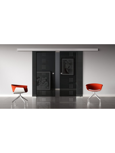 Glasschiebetüren SchwarzGlas Design Regensburg (R) SlimLine-Beschlag Komplettset, Optional: SoftClose