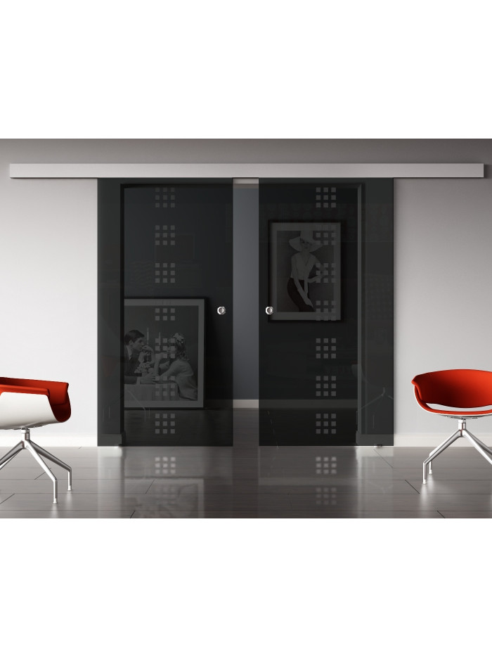 Glasschiebetüren SchwarzGlas Design Regensburg (R) SlimLine-Beschlag Komplettset, Optional: SoftClose