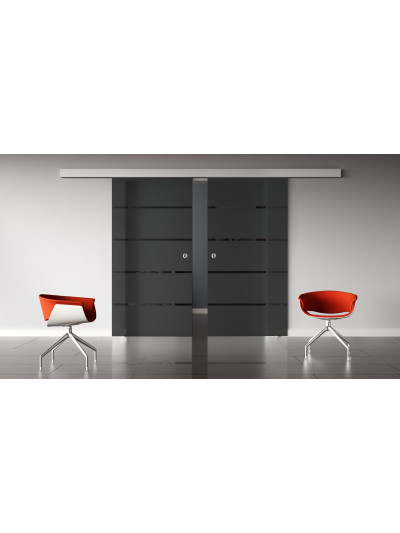 Glasschiebetüren SchwarzGlas Design Stuttgart (S) SlimLine-Beschlag Komplettset, Optional: SoftClose