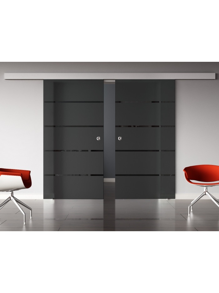 Glasschiebetüren SchwarzGlas Design Stuttgart (S) SlimLine-Beschlag Komplettset, Optional: SoftClose