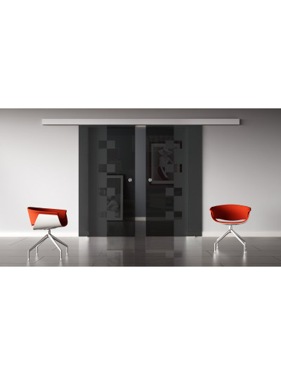 Glasschiebetüren SchwarzGlas Design Würzburg (W) SlimLine-Beschlag Komplettset, Optional: SoftClose