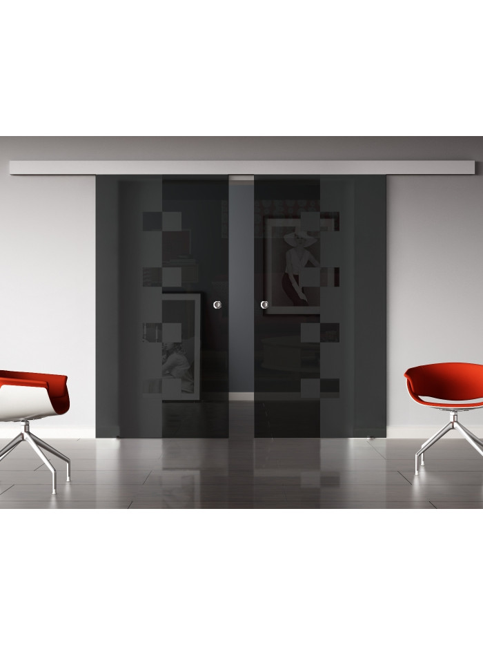 Glasschiebetüren SchwarzGlas Design Würzburg (W) SlimLine-Beschlag Komplettset, Optional: SoftClose