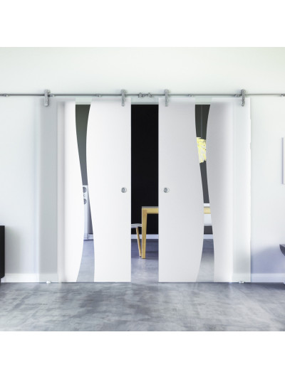 Glasschiebetüren Design Berlin (B) Sadora-Beschlag VA  Komplettset Edelstahl Zwei Scheiben