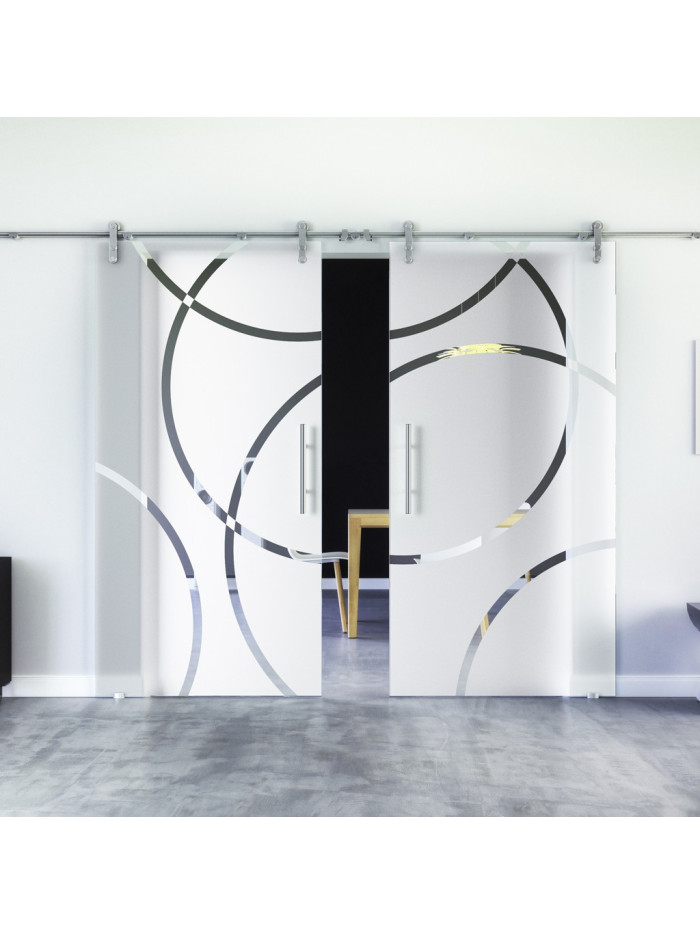 Glasschiebetüren Design Coburg (C) Sadora-Beschlag VA  Komplettset Edelstahl Zwei Scheiben