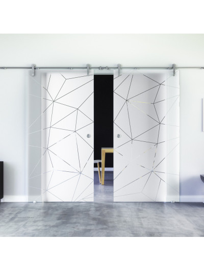 Glasschiebetüren Design Landshut (L) Sadora-Beschlag VA  Komplettset Edelstahl Zwei Scheiben