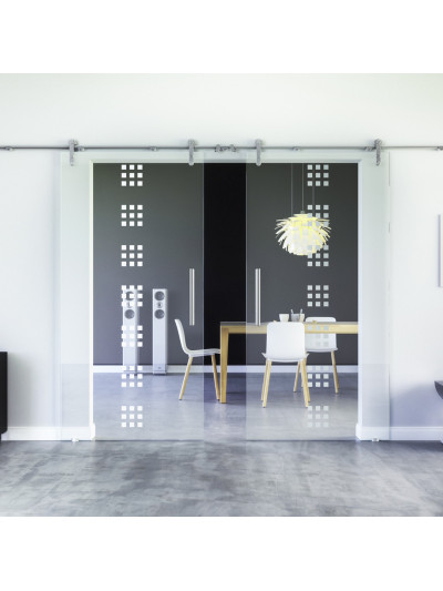 Glasschiebetüren Design Regensburg (R) Sadora-Beschlag VA  Komplettset Edelstahl Zwei Scheiben