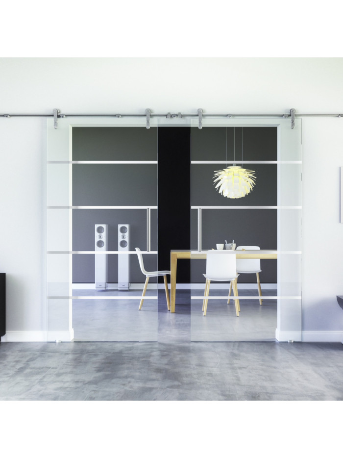 Glasschiebetüren Design Stuttgart (SN) invers  Sadora-Beschlag VA  Komplettset Edelstahl Zwei Scheiben