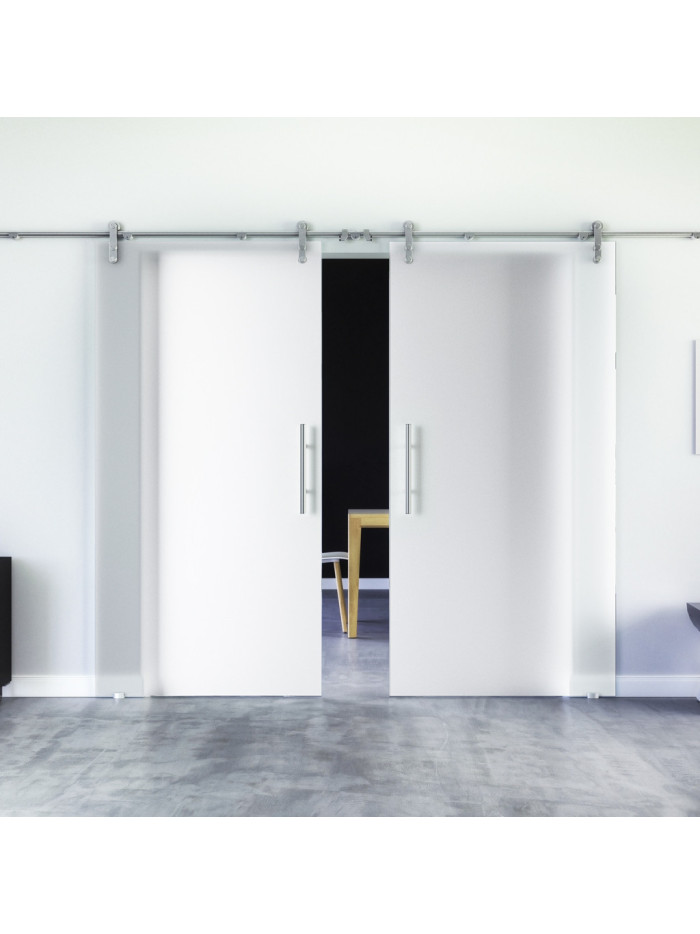 Glasschiebetüren Design Vollsatiniert (V) Sadora-Beschlag VA  Komplettset Edelstahl Zwei Scheiben