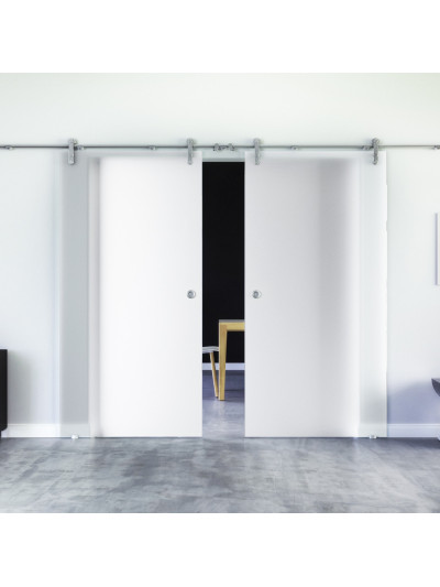 Glasschiebetüren Design Vollsatiniert (V) Sadora-Beschlag VA  Komplettset Edelstahl Zwei Scheiben