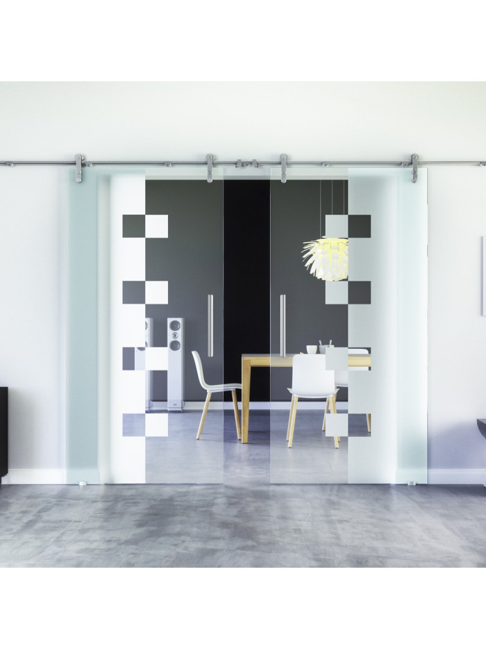 Glasschiebetüren Design Würzburg (W) Sadora-Beschlag VA  Komplettset Edelstahl Zwei Scheiben